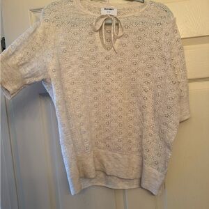 Old Navy Cream Lace-Knit Tie-Neck Pullover